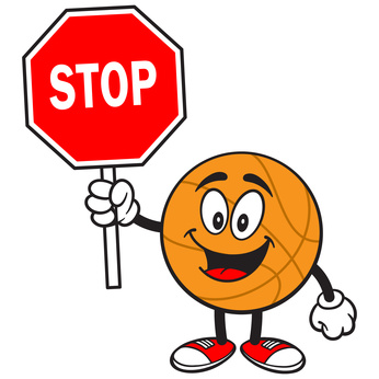 Cartoon Basketball with Stop Sign