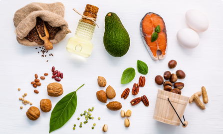 Selection food sources of omega 3 . Super food high omega 3 and unsaturated fats for healthy food. Almond ,pecan ,hazelnuts,walnuts ,olive oils ,fish oils ,salmon ,flax seeds, peanut, eggs and avocado .