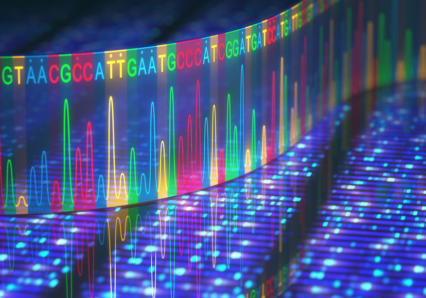 3D illustration of a method of DNA sequencing.